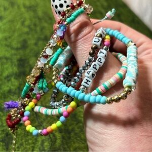 Colorful bracelet stack bundle lot of girly quirky whimsical beaded bracelets